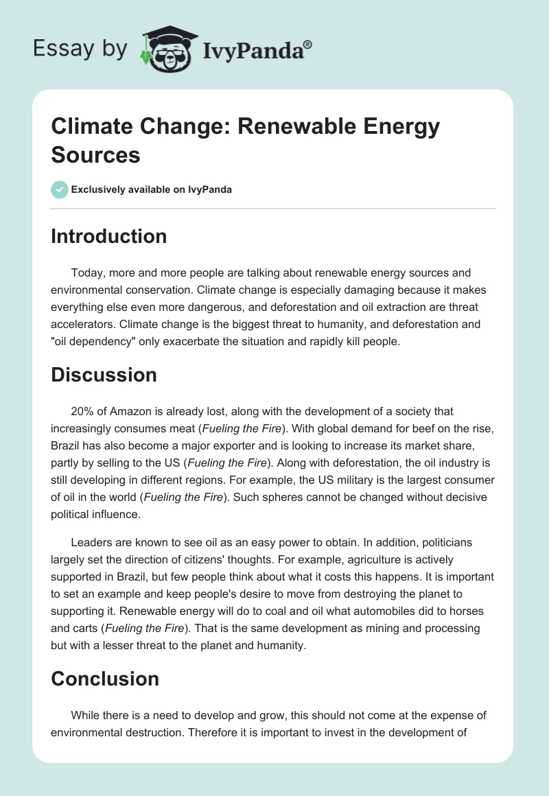Climate Change: Renewable Energy Sources. Page 1