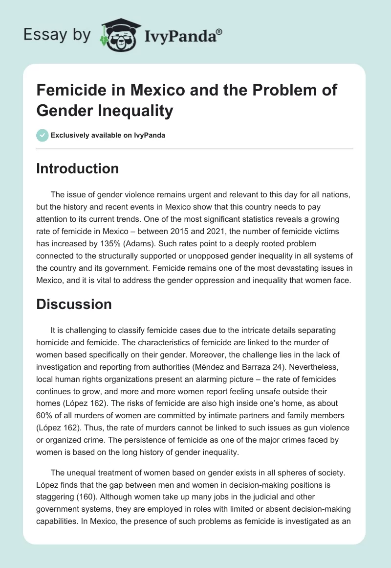 Femicide in Mexico and the Problem of Gender Inequality. Page 1