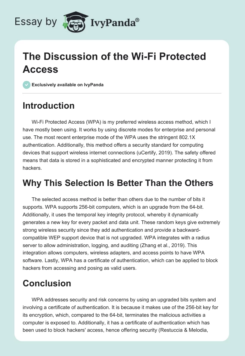 The Discussion of the Wi-Fi Protected Access. Page 1