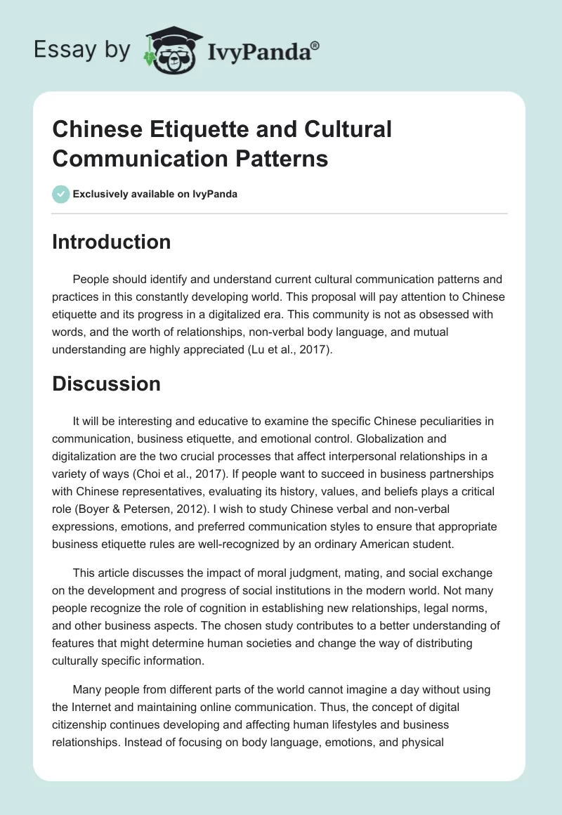 Chinese Etiquette and Cultural Communication Patterns. Page 1