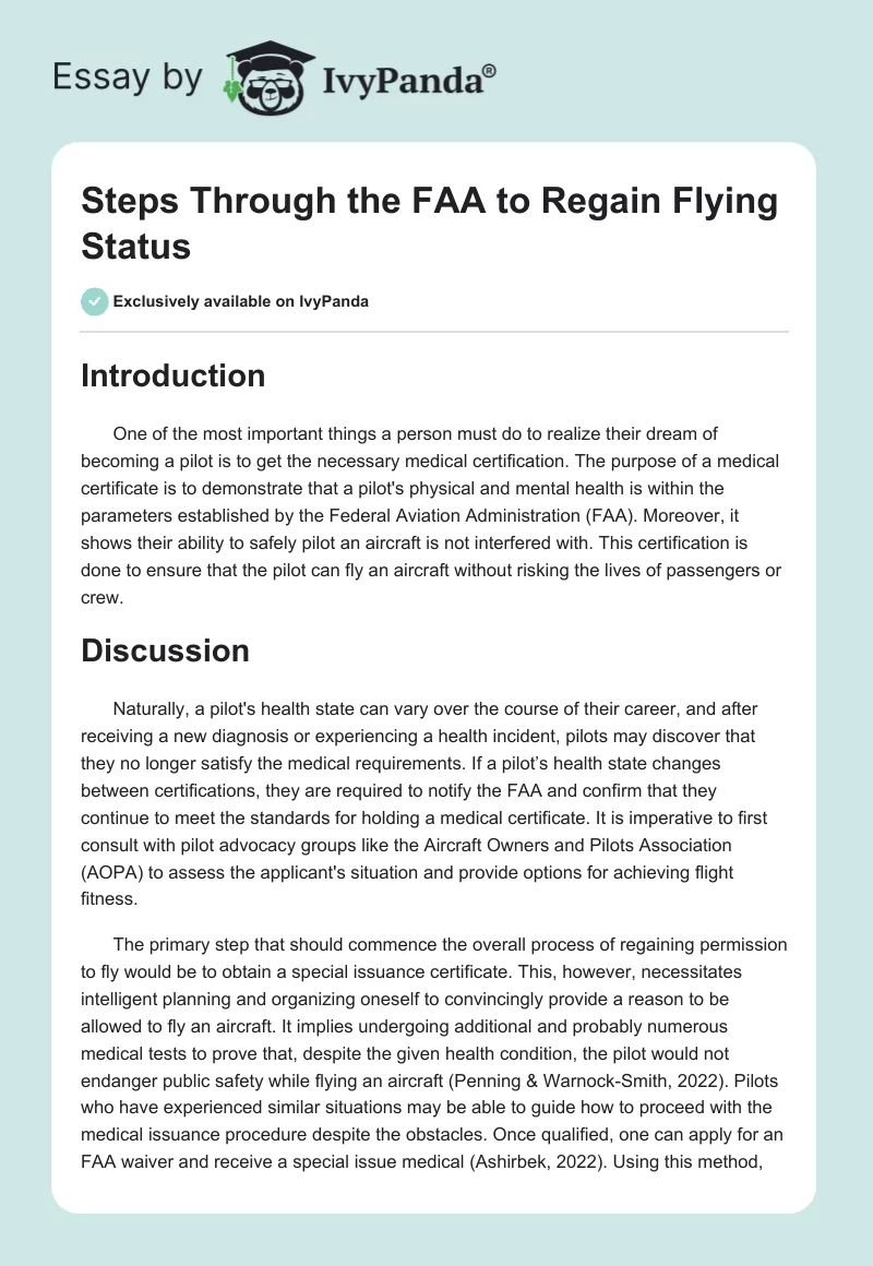 Steps Through the FAA to Regain Flying Status. Page 1