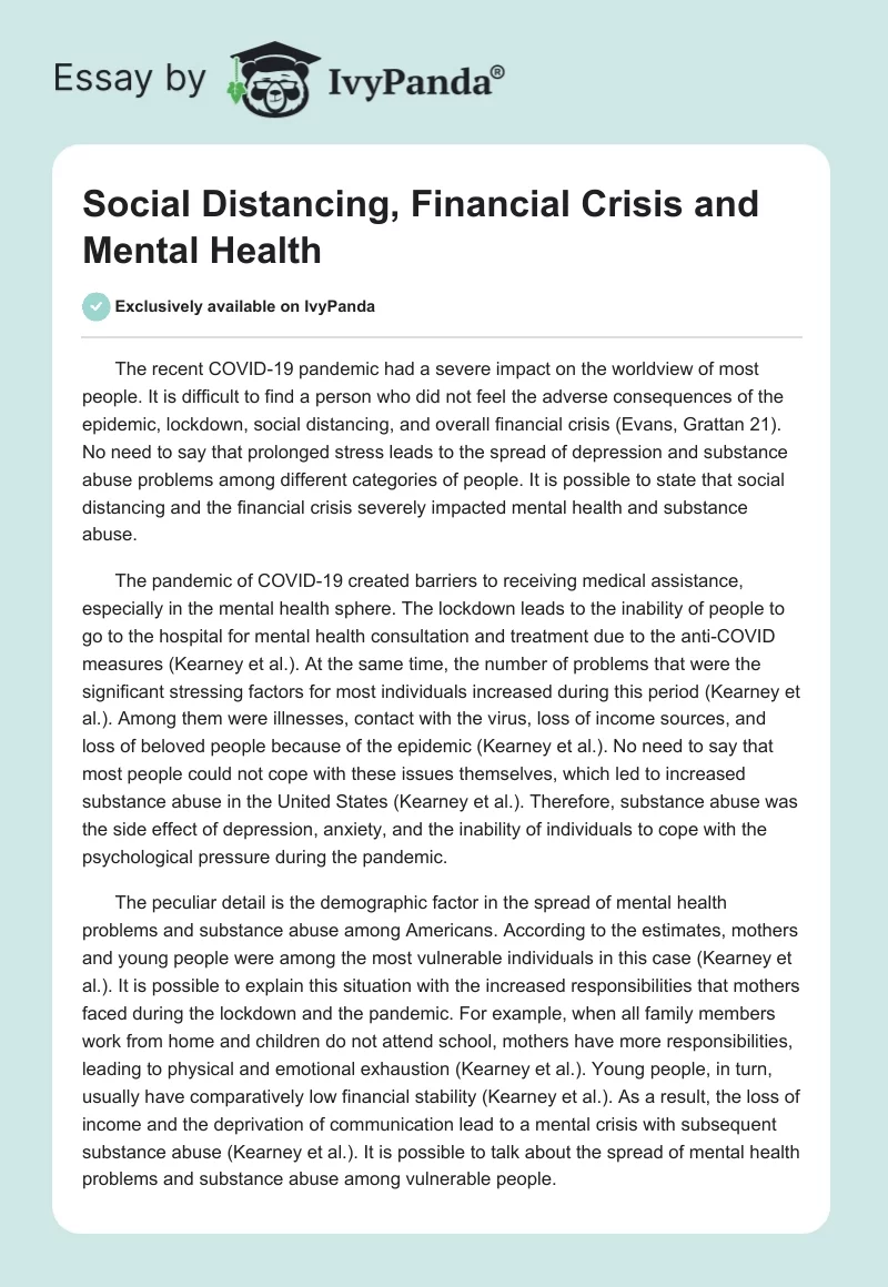 Social Distancing, Financial Crisis and Mental Health. Page 1