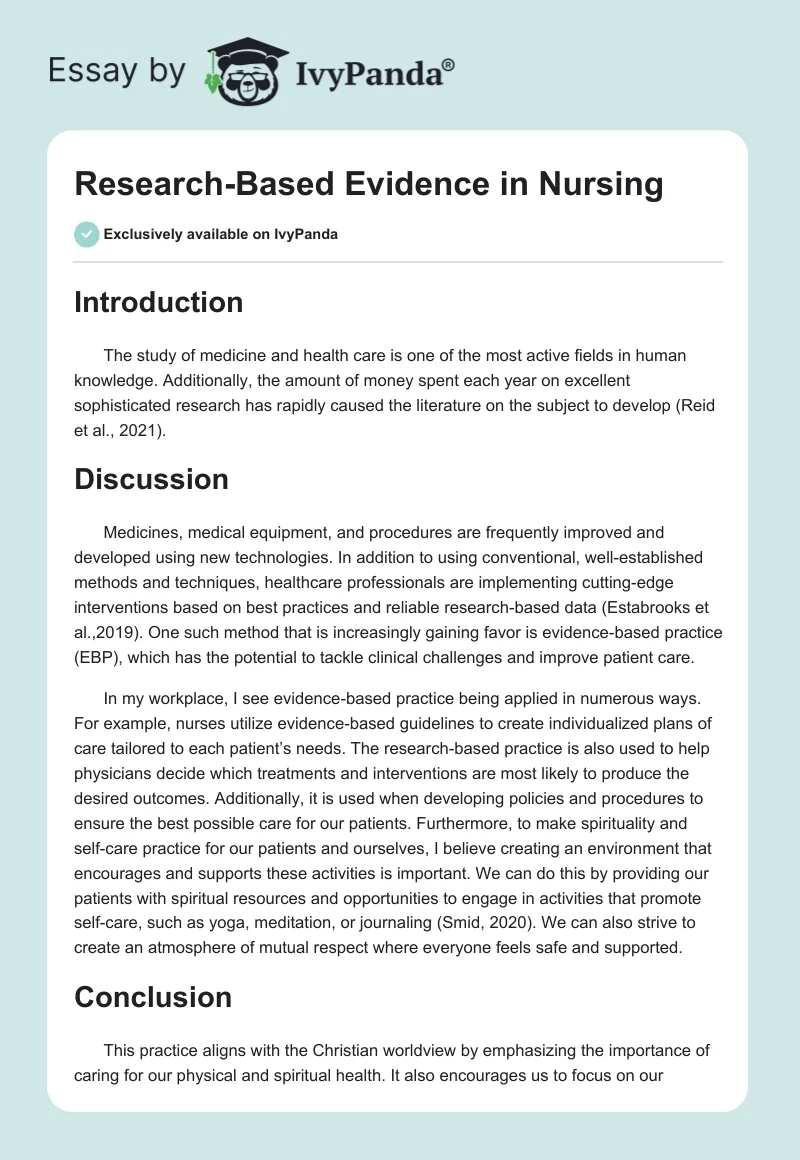 Research-Based Evidence in Nursing. Page 1