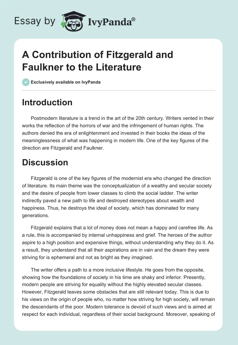 A Contribution of Fitzgerald and Faulkner to the Literature. Page 1