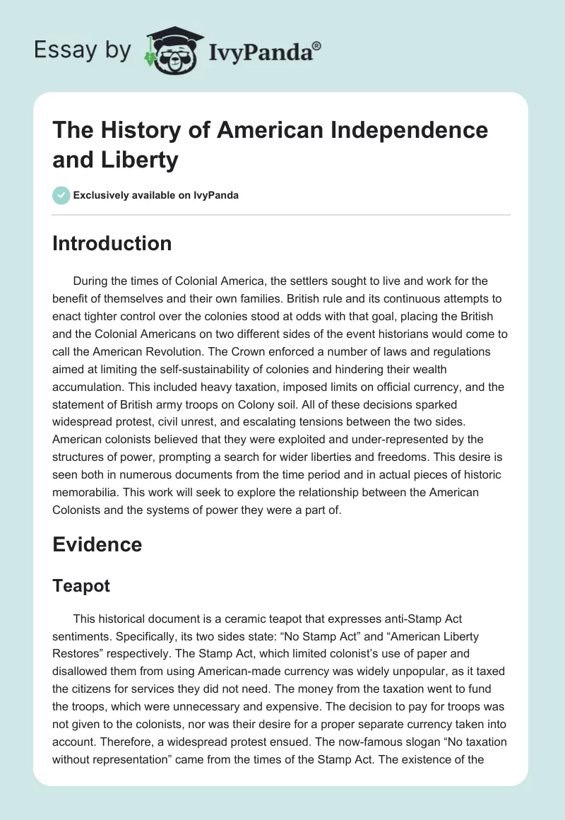 The History of American Independence and Liberty. Page 1
