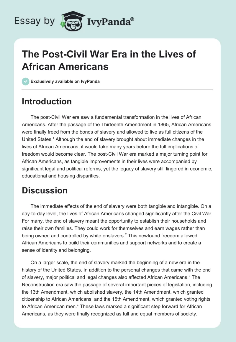 The Post-Civil War Era in the Lives of African Americans. Page 1
