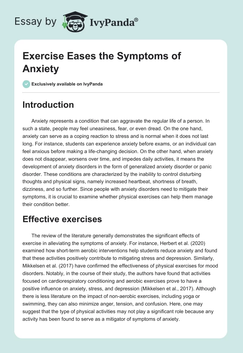 Exercise Eases the Symptoms of Anxiety. Page 1