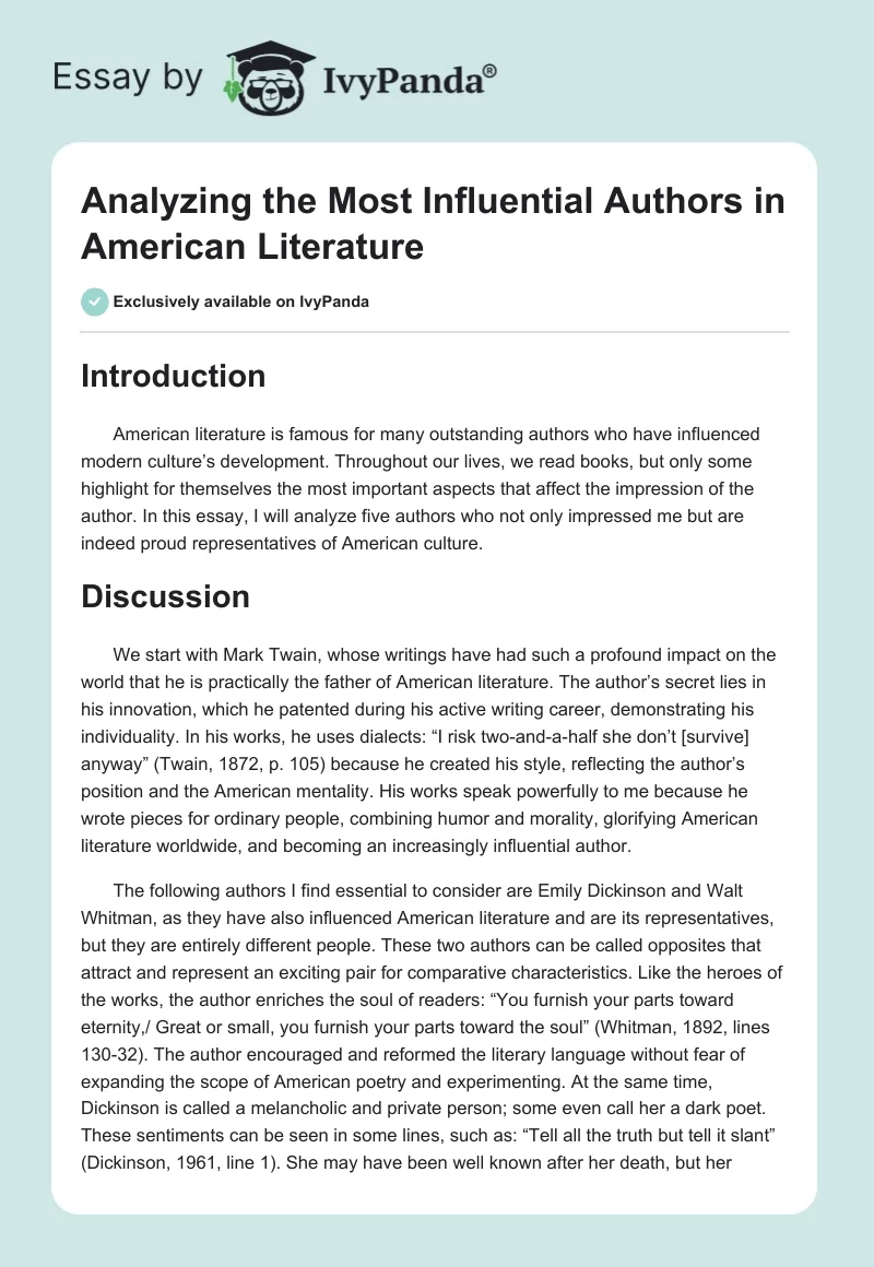 Analyzing the Most Influential Authors in American Literature. Page 1
