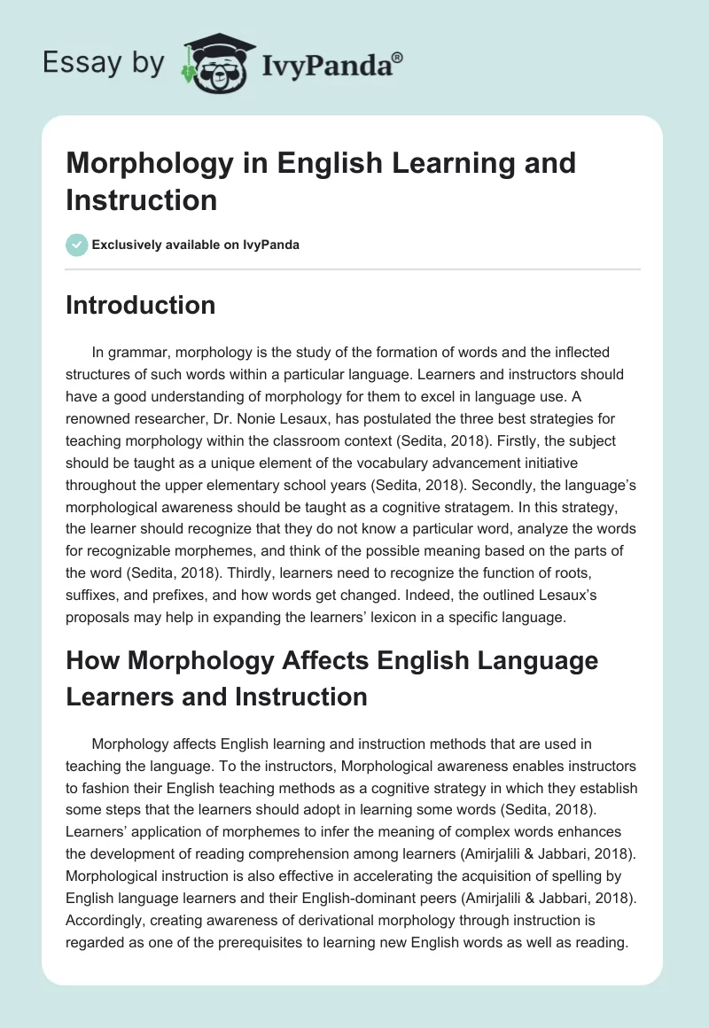 Morphology in English Learning and Instruction. Page 1