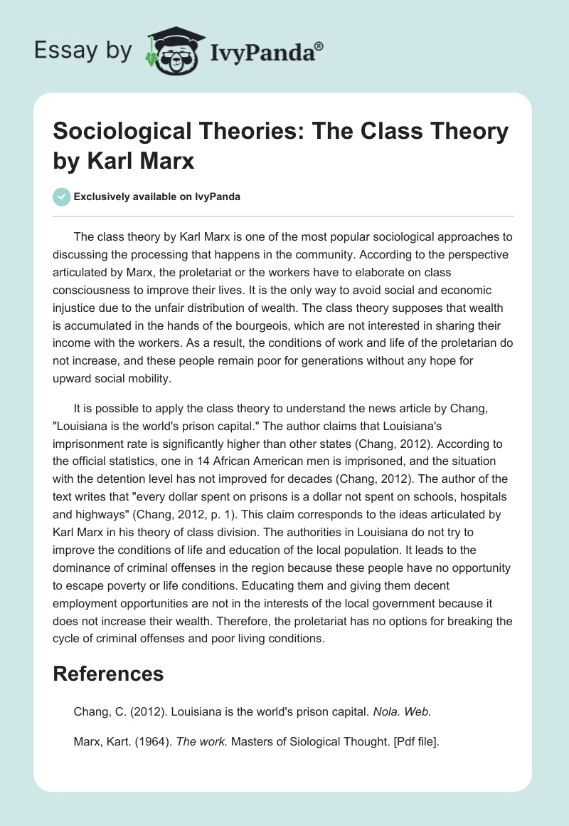 Sociological Theories: The Class Theory by Karl Marx. Page 1