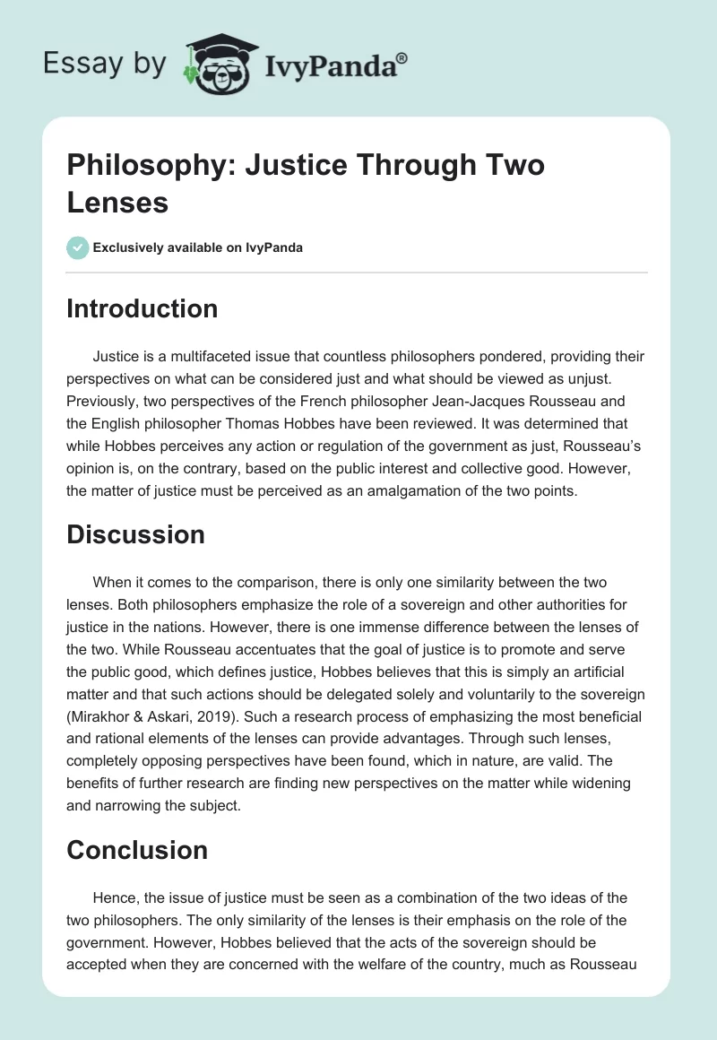 Philosophy: Justice Through Two Lenses. Page 1