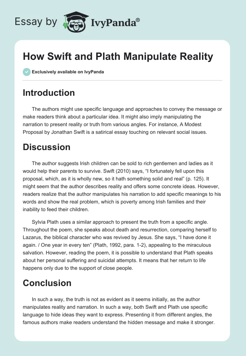 How Swift and Plath Manipulate Reality. Page 1