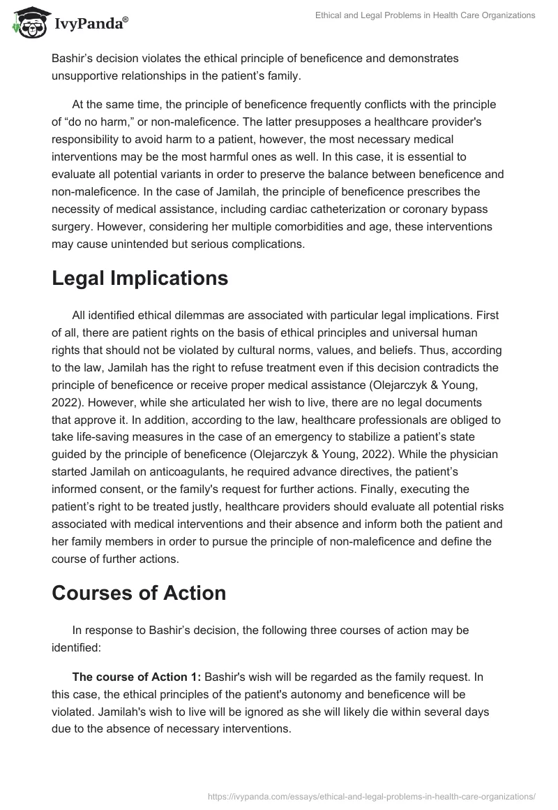 Ethical and Legal Problems in Health Care Organizations. Page 2