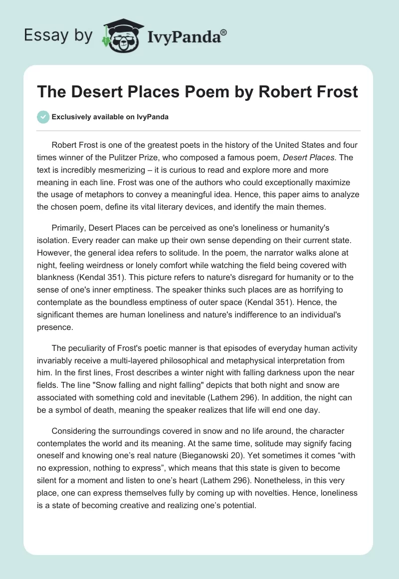 The "Desert Places" Poem by Robert Frost. Page 1