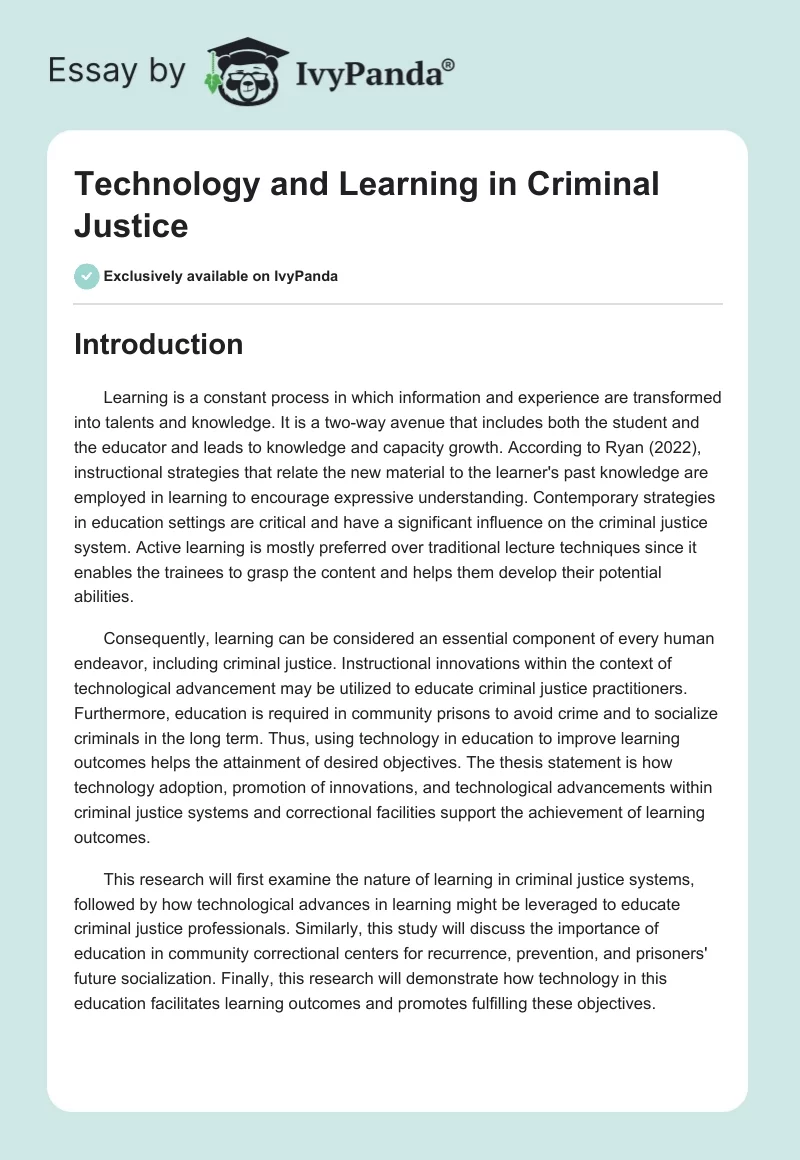 Technology and Learning in Criminal Justice. Page 1