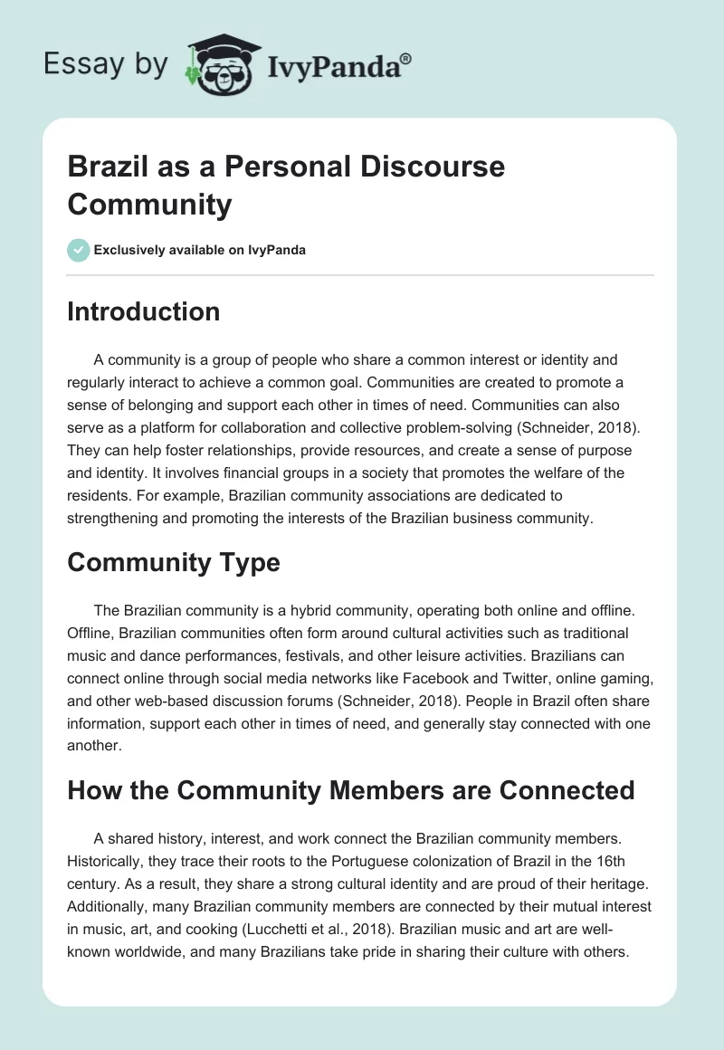 Brazil as a Personal Discourse Community. Page 1
