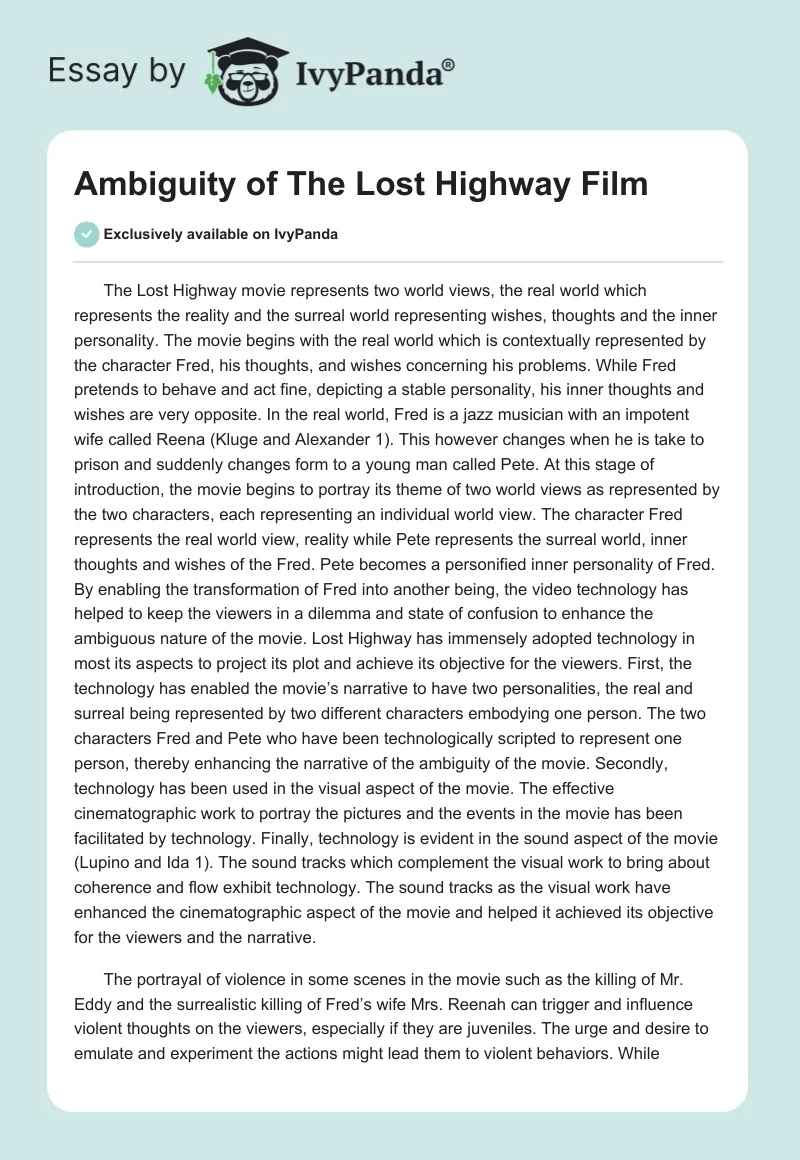 Ambiguity of "The Lost Highway" Film. Page 1