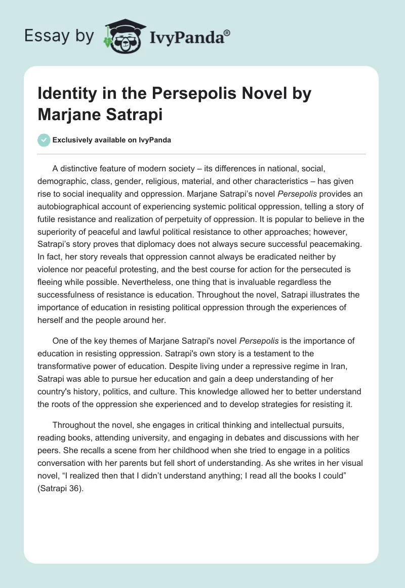 Identity in the "Persepolis" Novel by Marjane Satrapi. Page 1