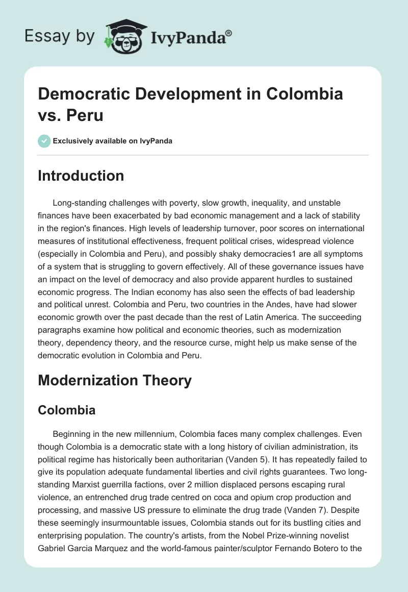 Democratic Development in Colombia vs. Peru. Page 1