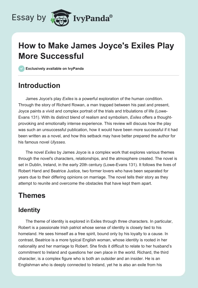 How to Make James Joyce's "Exiles" Play More Successful. Page 1