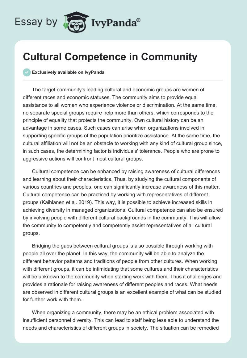 Cultural Competence in Community. Page 1