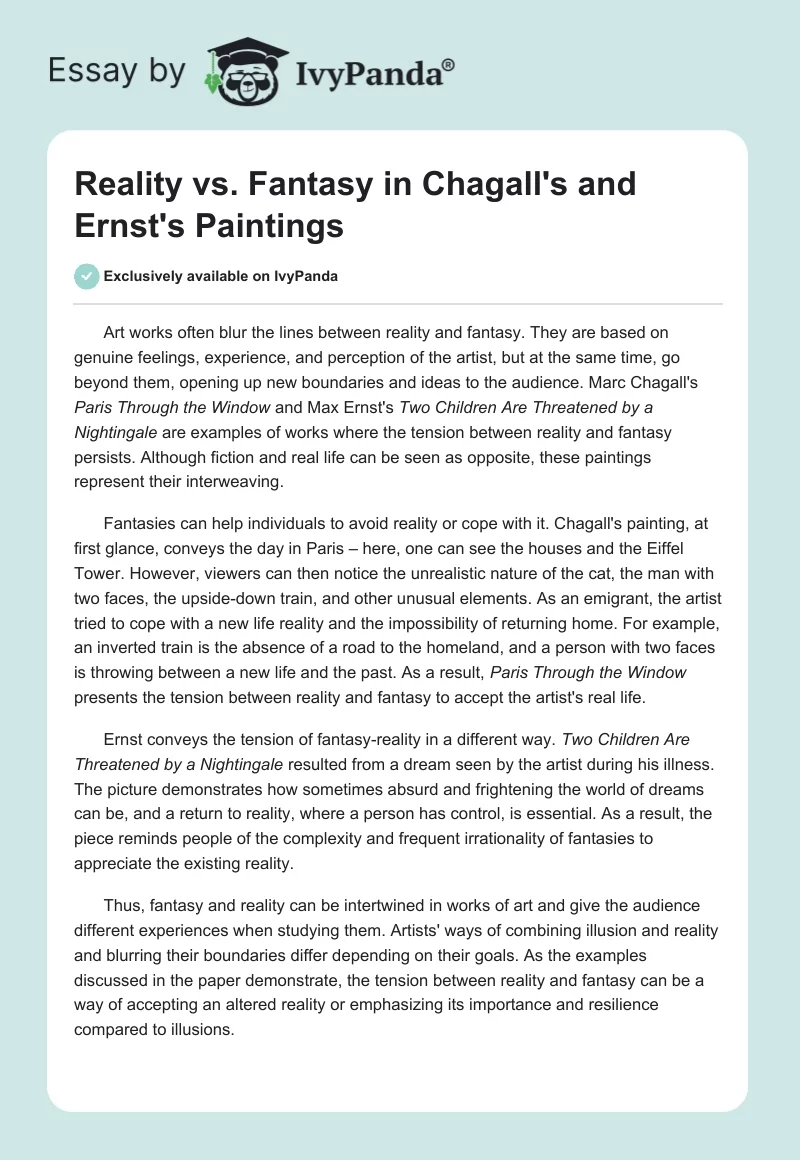 Reality vs. Fantasy in Chagall's and Ernst's Paintings. Page 1