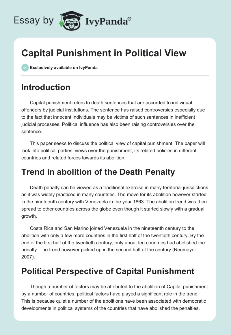 Capital Punishment in Political View. Page 1