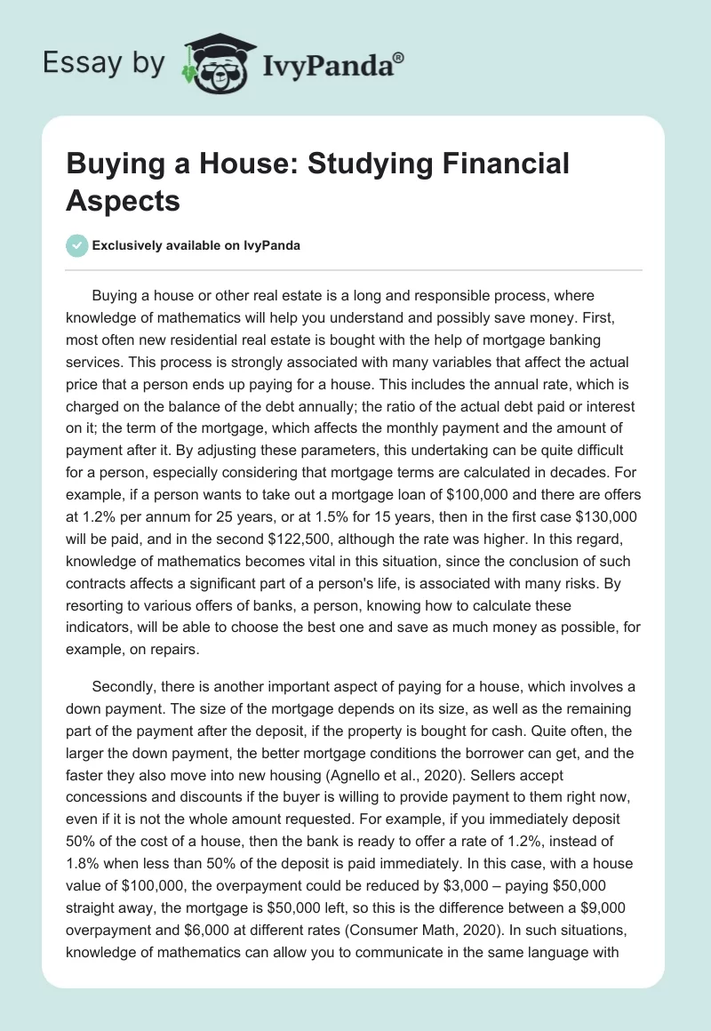 Buying a House: Studying Financial Aspects. Page 1