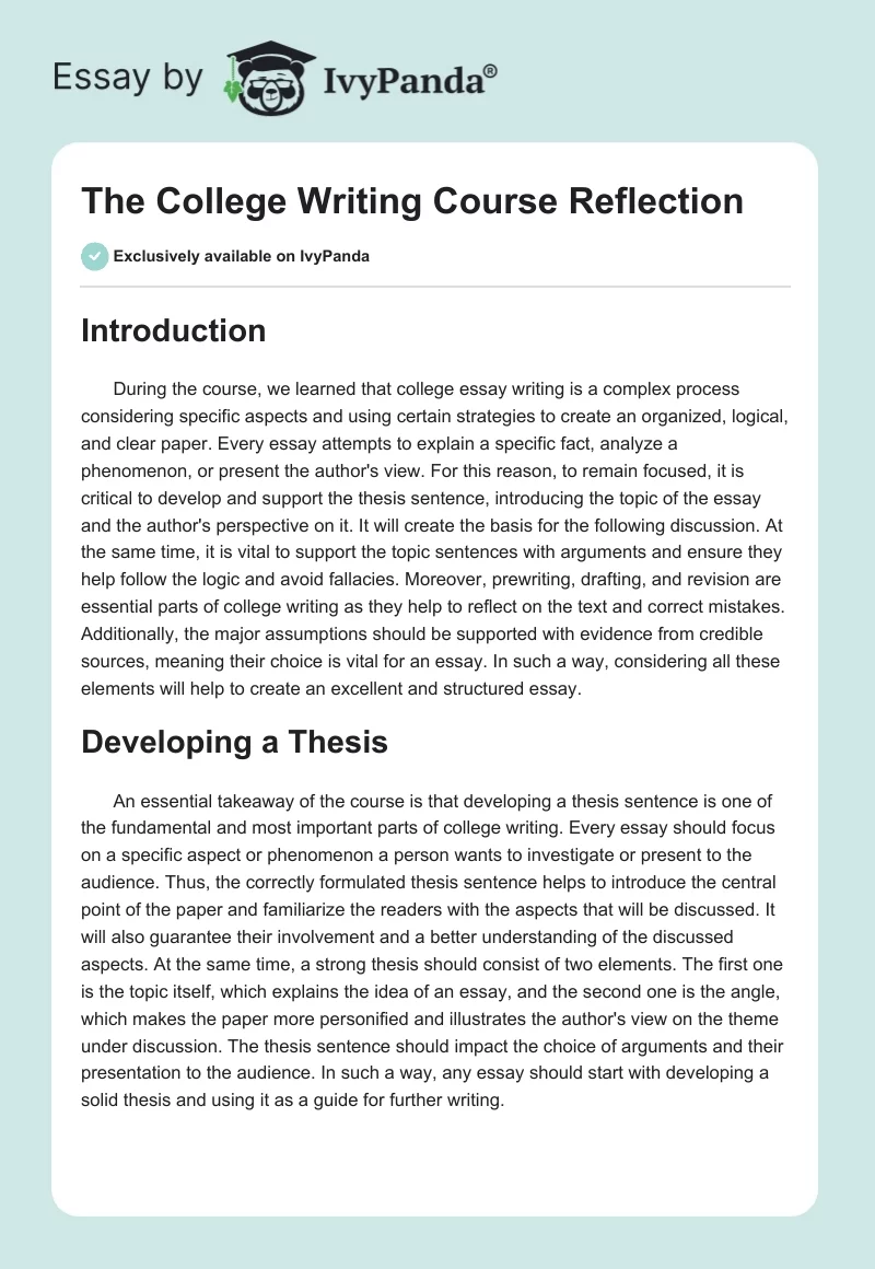 The College Writing Course Reflection. Page 1