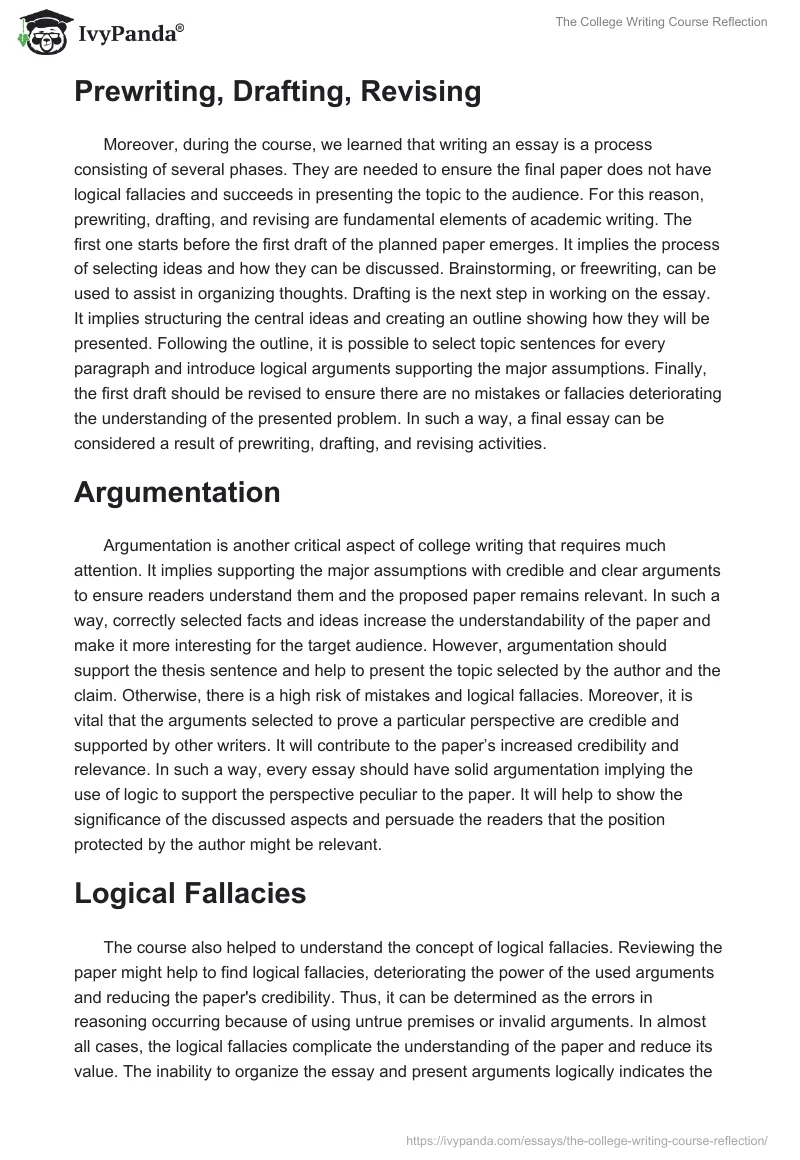 The College Writing Course Reflection. Page 2