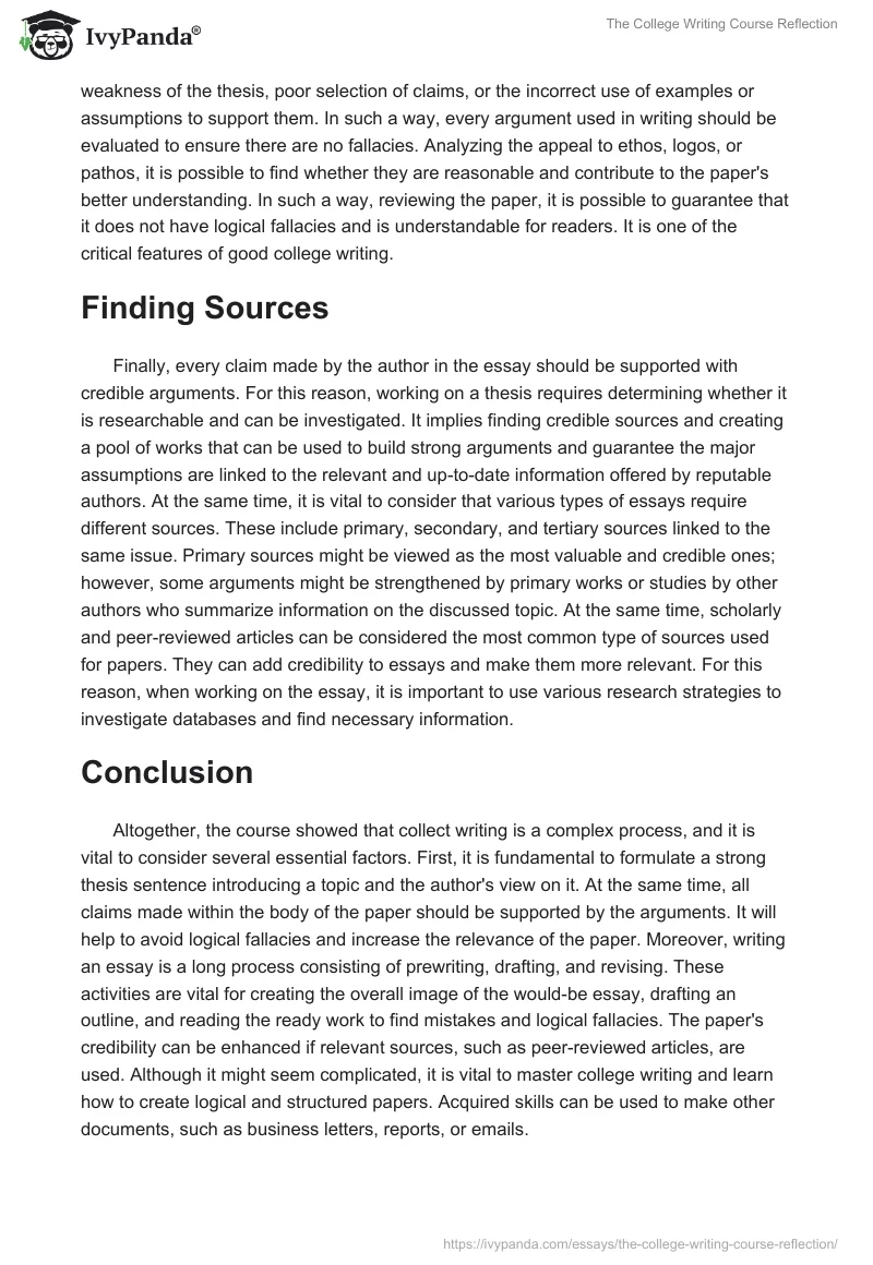 The College Writing Course Reflection. Page 3