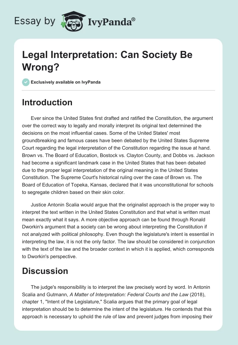 Legal Interpretation: Can Society Be Wrong?. Page 1