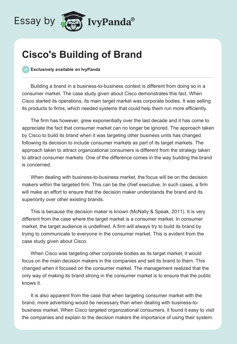 Cisco's Building of Brand. Page 1
