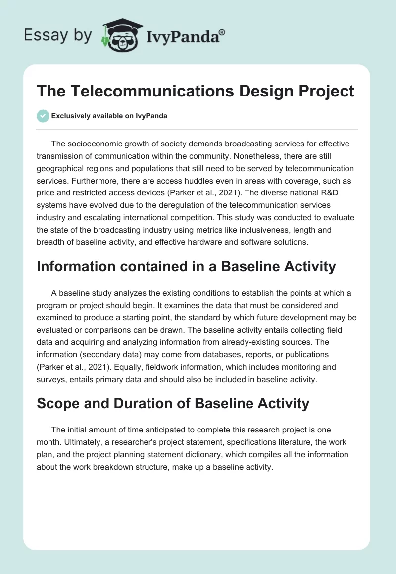 The Telecommunications Design Project. Page 1