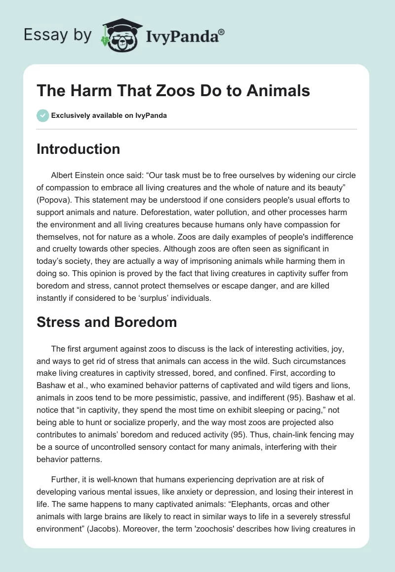 The Harm That Zoos Do to Animals. Page 1