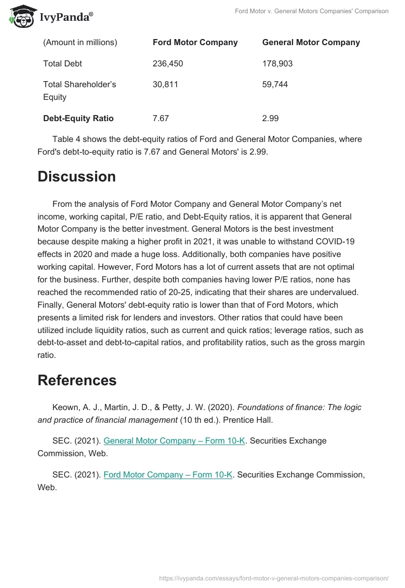 Ford Motor v. General Motors Companies' Comparison. Page 3
