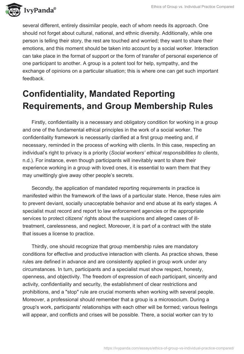 Ethics of Group vs. Individual Practice Compared. Page 2