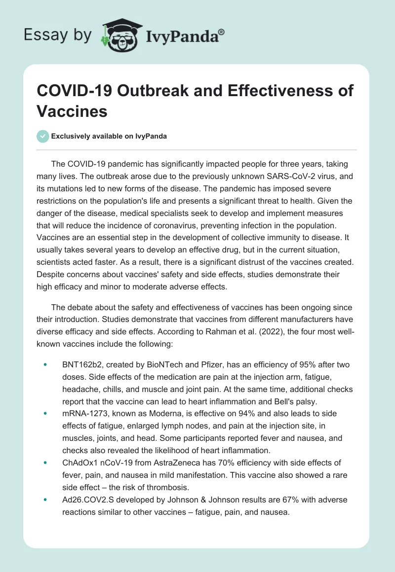 COVID-19 Outbreak and Effectiveness of Vaccines. Page 1