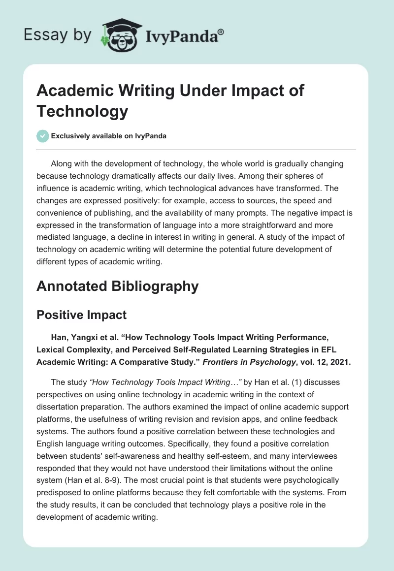 Academic Writing Under Impact of Technology. Page 1