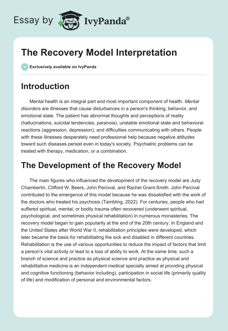 The Recovery Model Interpretation. Page 1
