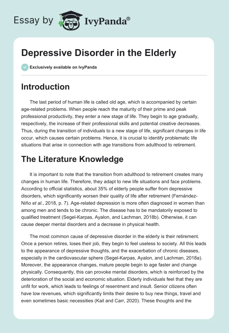 Depressive Disorder in the Elderly. Page 1