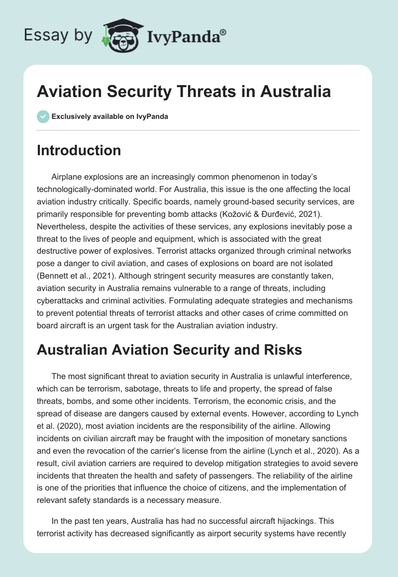 Aviation Security Threats in Australia. Page 1