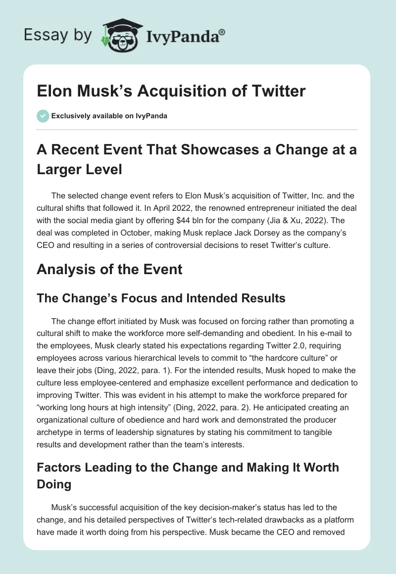 Elon Musk’s Acquisition of Twitter. Page 1