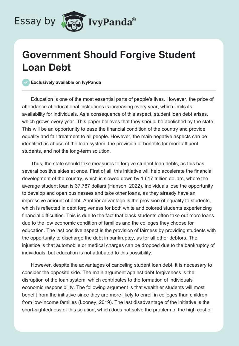 Government Should Forgive Student Loan Debt. Page 1