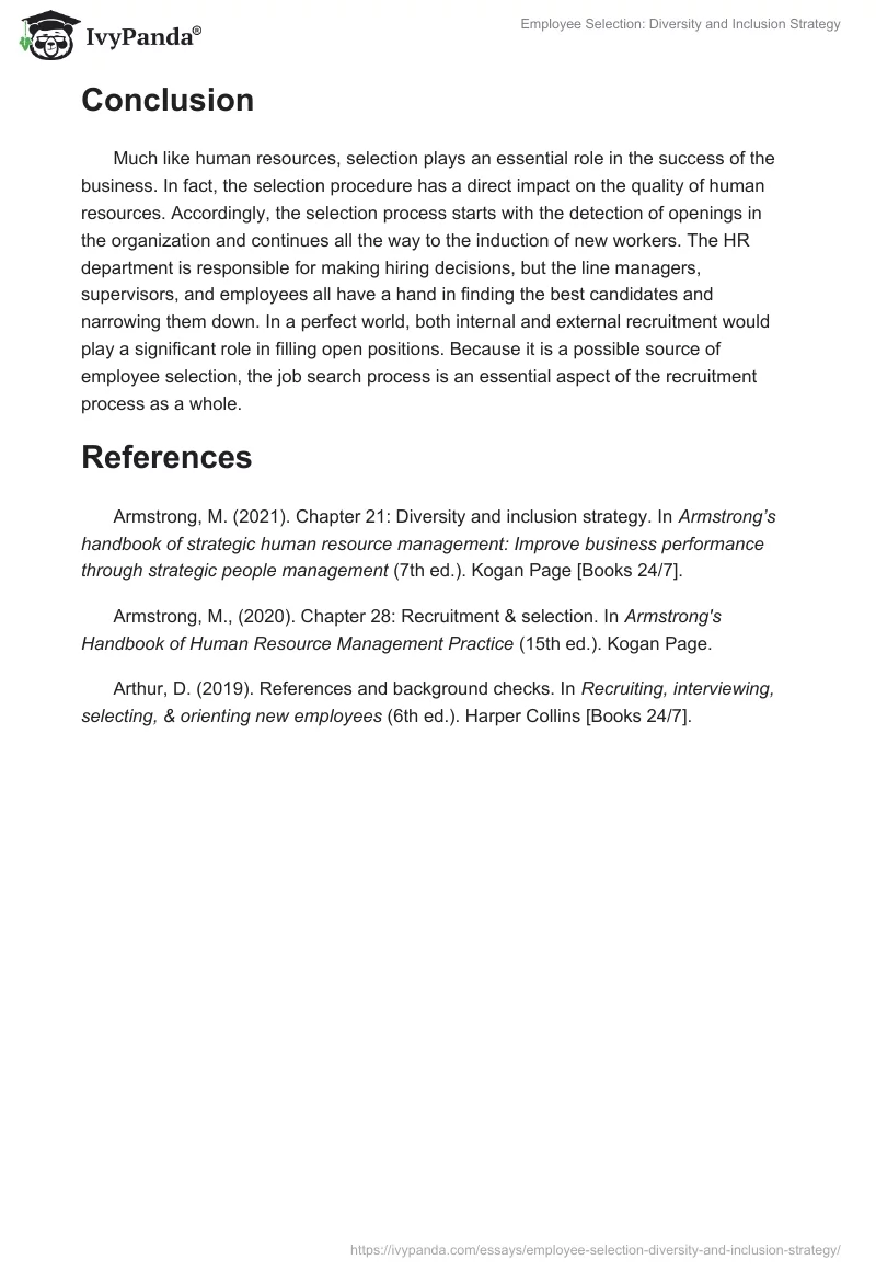Employee Selection: Diversity and Inclusion Strategy. Page 5