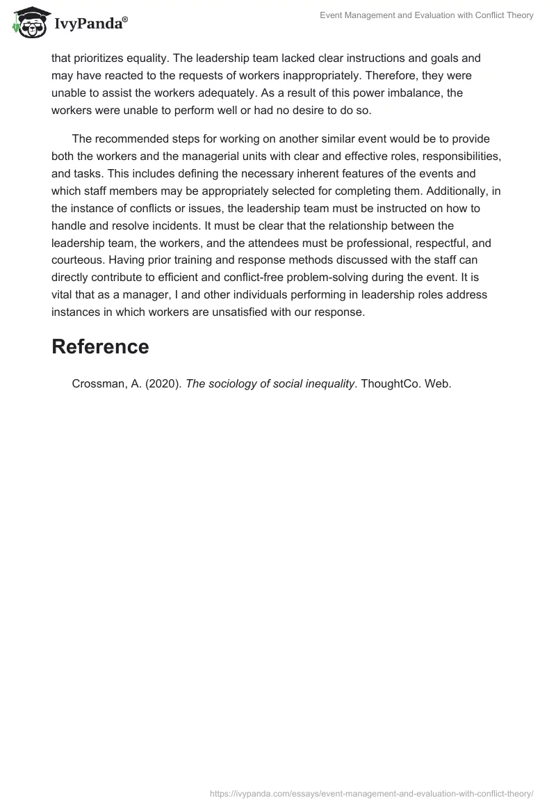 Event Management and Evaluation With Conflict Theory. Page 2
