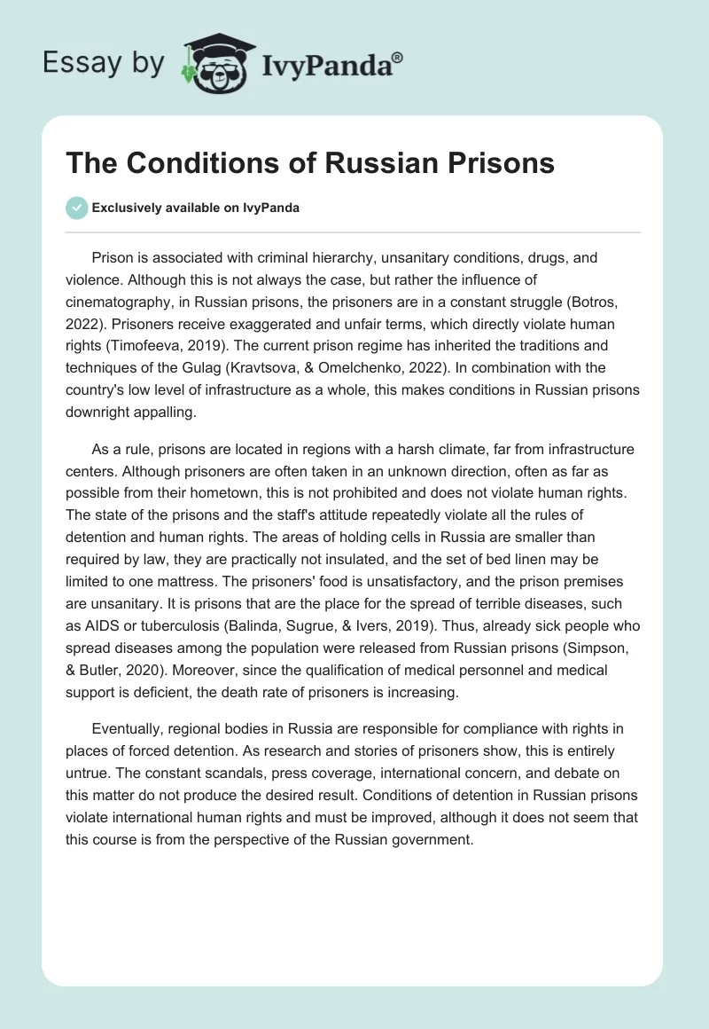 The Conditions of Russian Prisons. Page 1