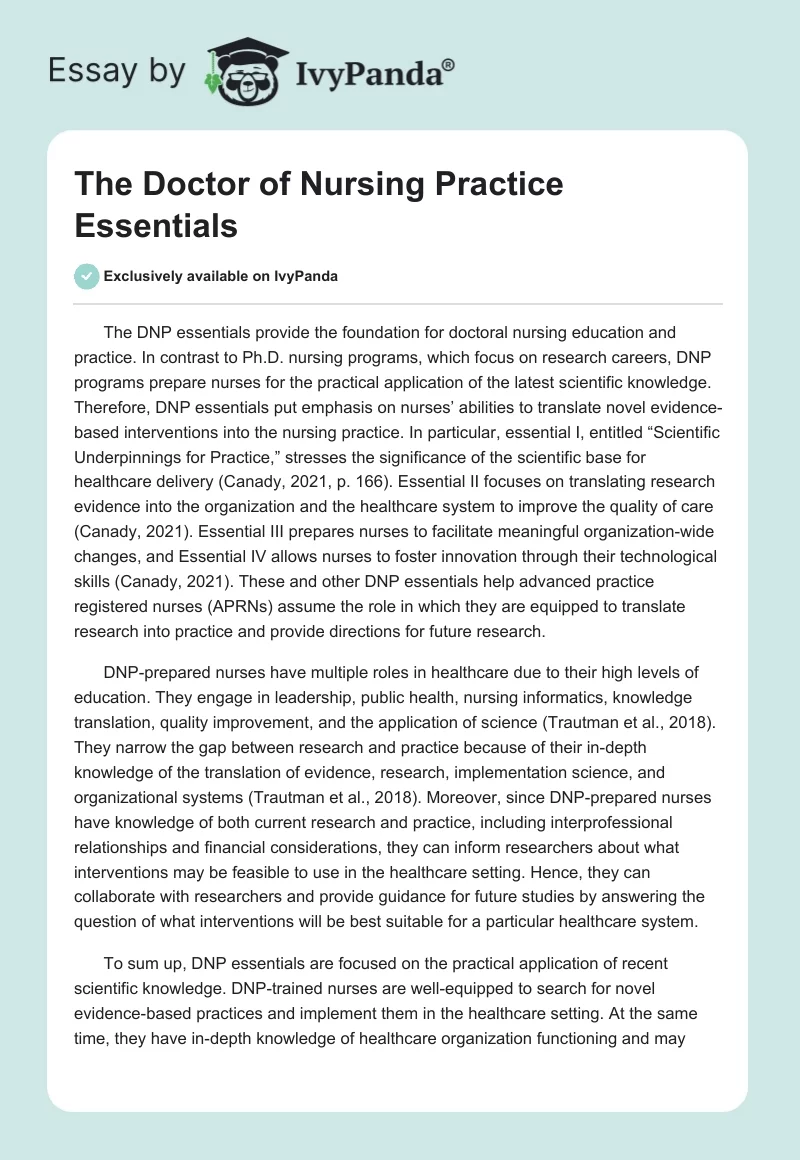The Doctor of Nursing Practice Essentials. Page 1