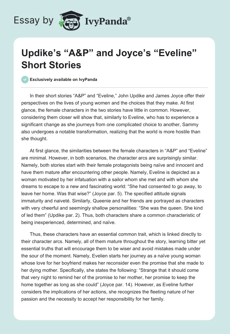 Updike’s “A&P” and Joyce’s “Eveline” Short Stories. Page 1