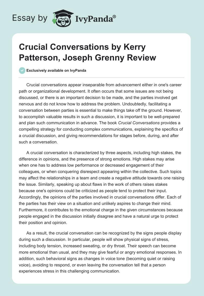 Crucial Conversations by Kerry Patterson, Joseph Grenny Review. Page 1